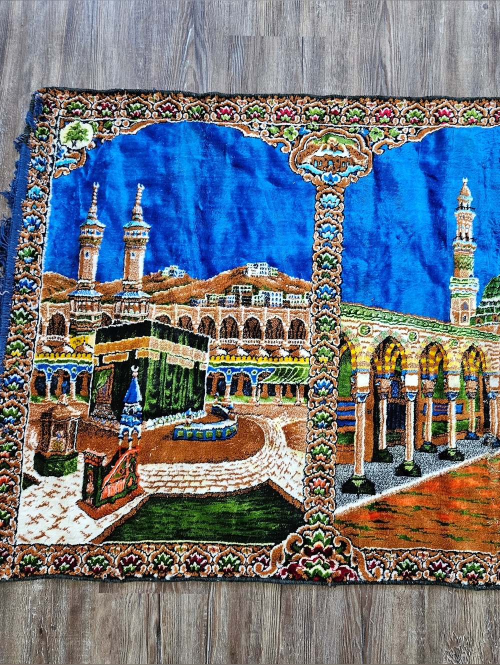Vintage Islamic Wall Hanging Tapestry Mecca Kaaba Mosque Art Rug 33x43